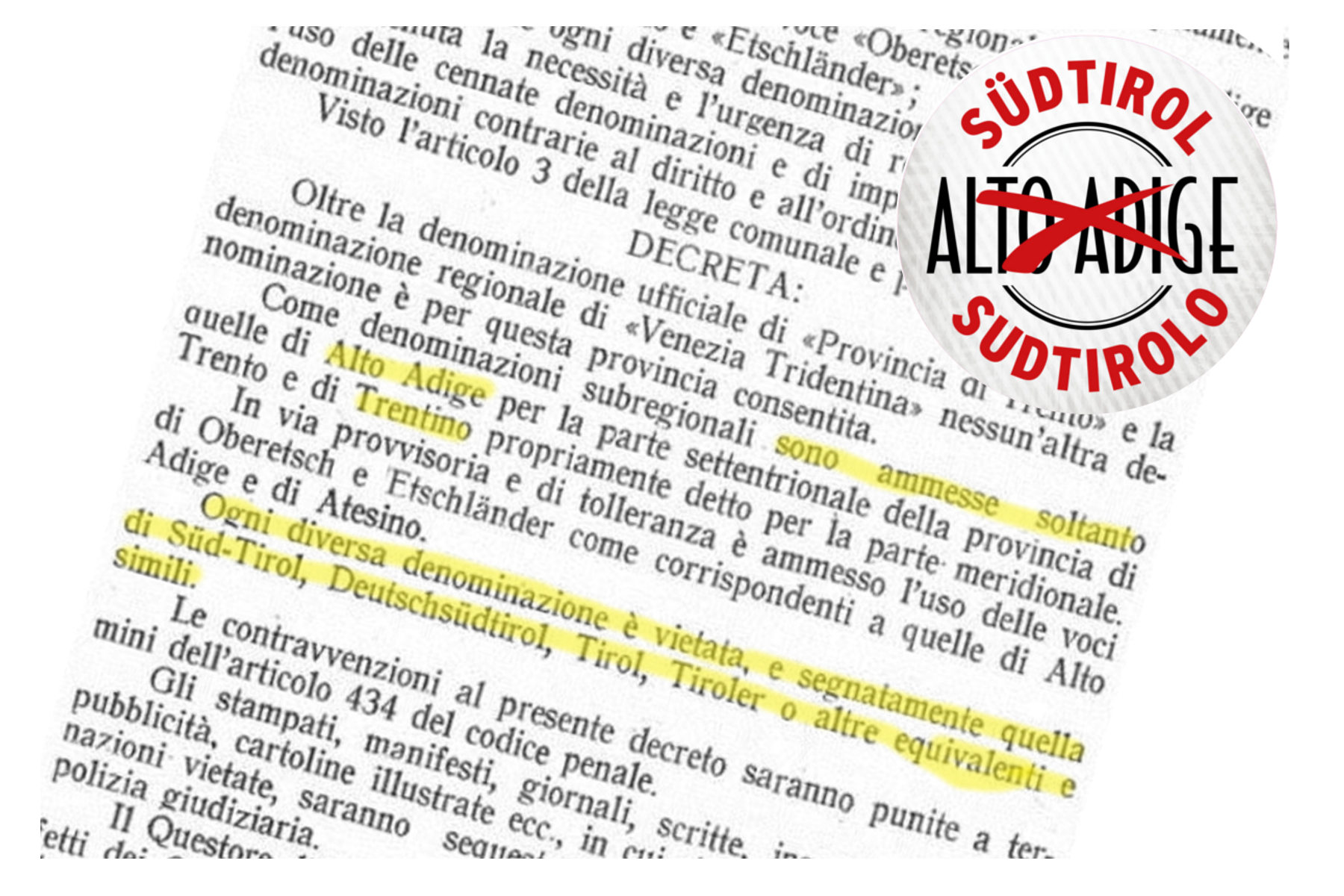 Einführung von „Südtirol“ und „Sudtirolo“Verbot des Namens „Tirol“ vor 95 Jahren