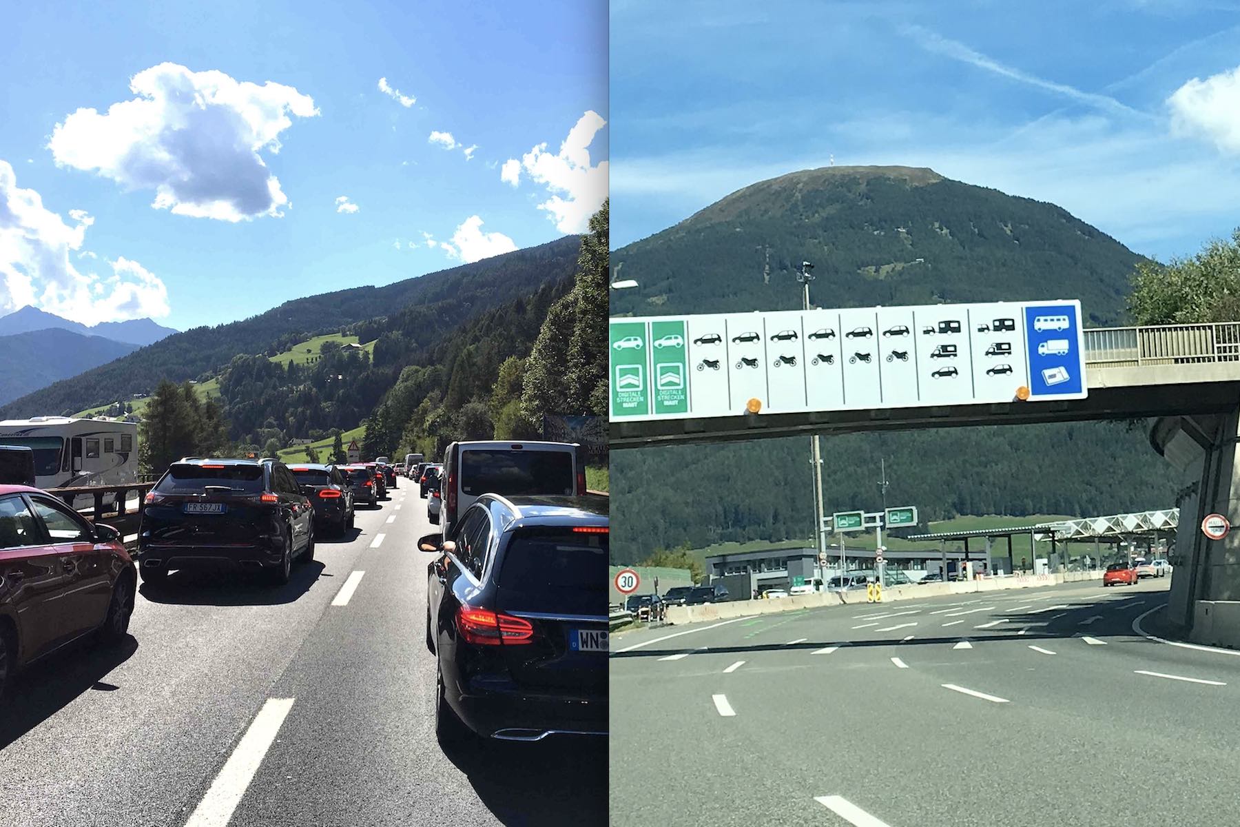 Autobahnvergleich:Stau in Sterzing, freie Fahrt in Schönberg.