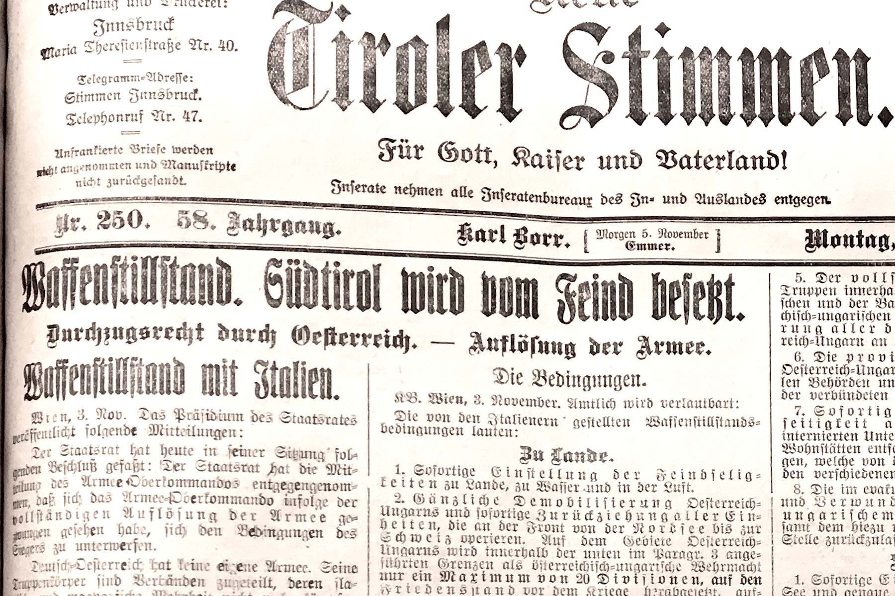 11. November 1918:100 Jahre Fremdbestimmung.